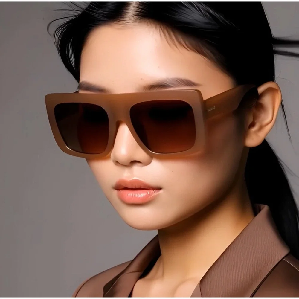 Oversized Square Sunglasses Women's Fashion Frame Brown Tinted Lenses Bold Gafas